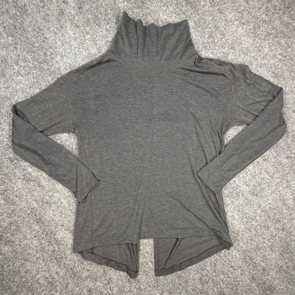 Lululemon Mock Neck Split Back Long Sleeve Top Heathered Grey Womens Size 4 0588
